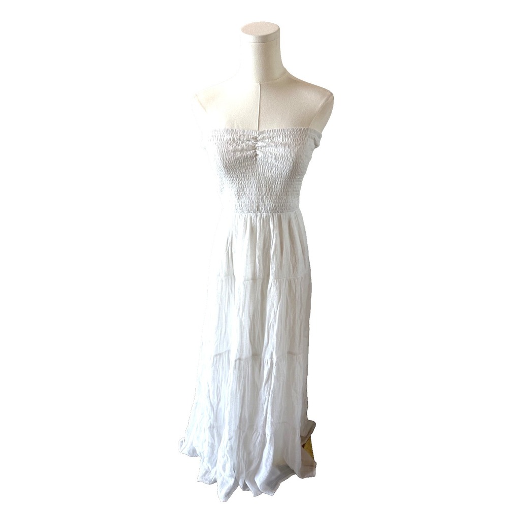 Carly‎ Jean Los Angeles Strapless White Smocked Maxi Dress Resort Boho Sz M